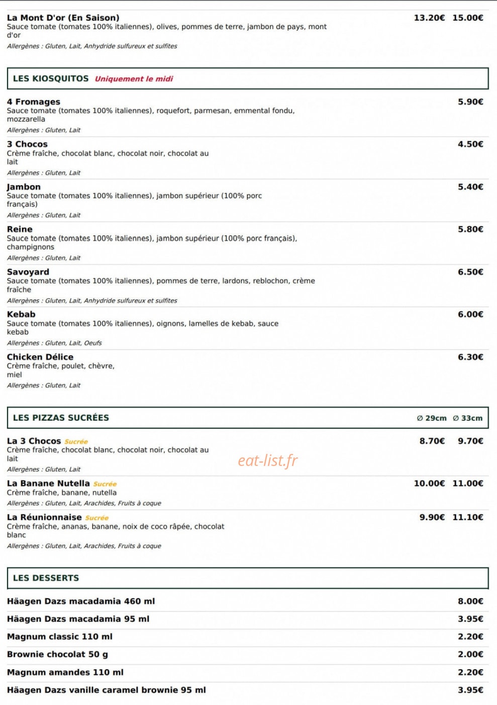 Le kiosque à pizzas — carte page 4
