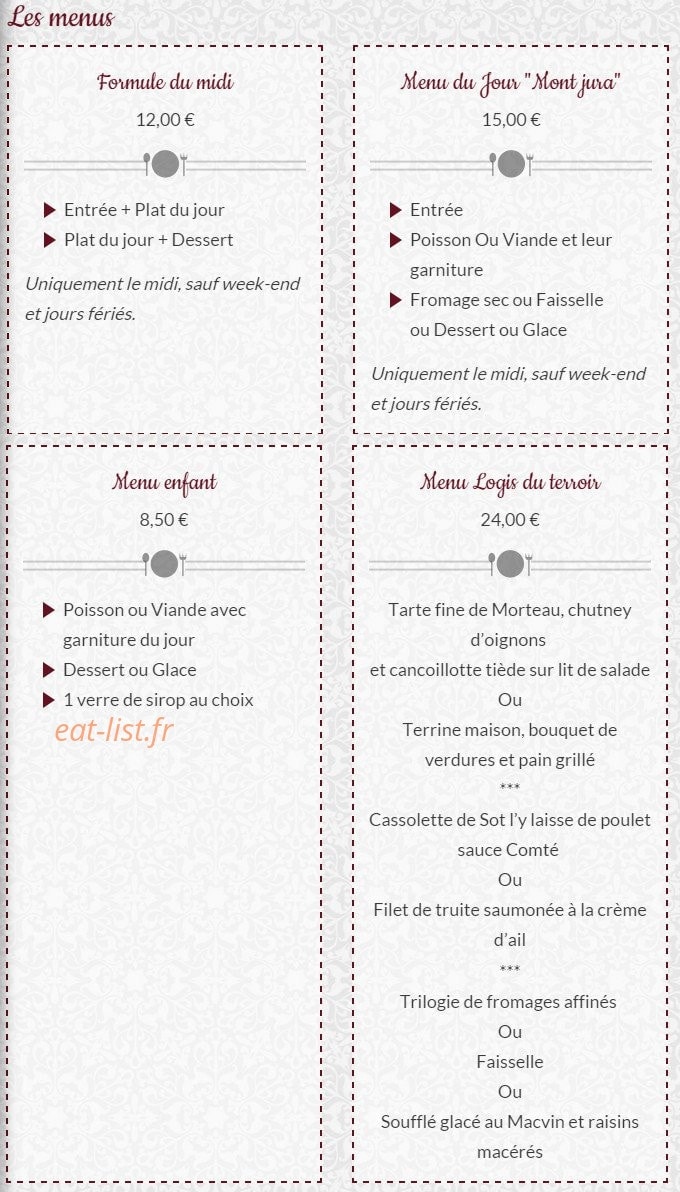 Hostellerie des Monts Jura — carte page 1