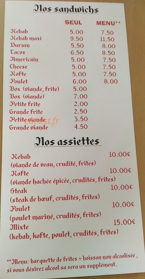 Arbois kebab — carte page 1