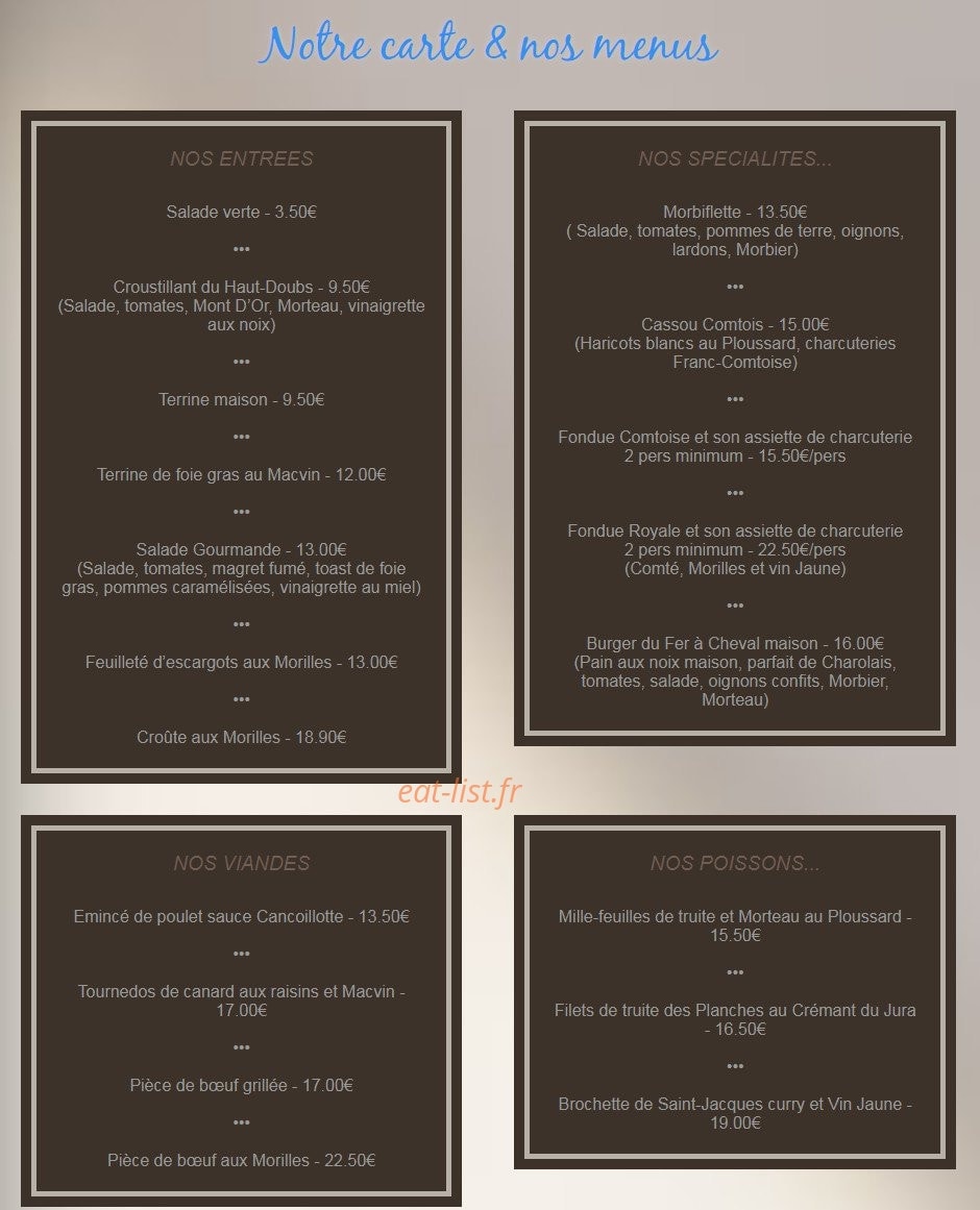 Restaurant Le Fer à Cheval Menu