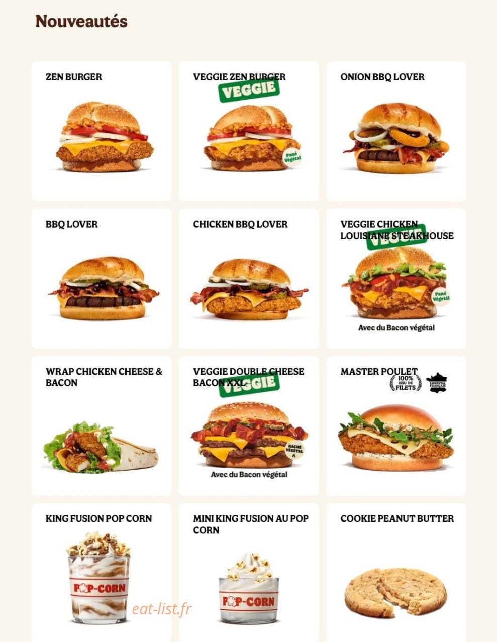 Burger King — carte page 1