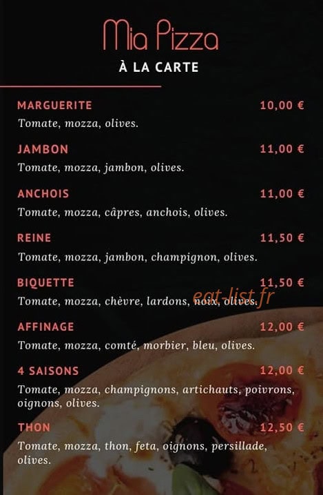 Carte et menu de Mia Pizza à Villers Farlay — Les pizzas