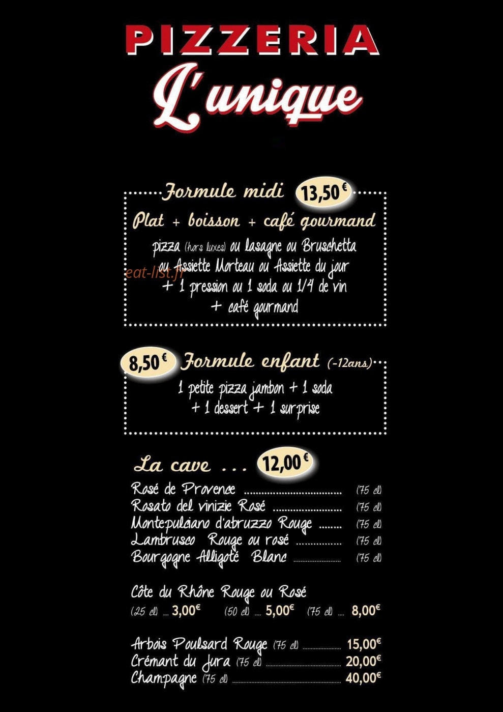 Pizzeria L'unique — carte page 3