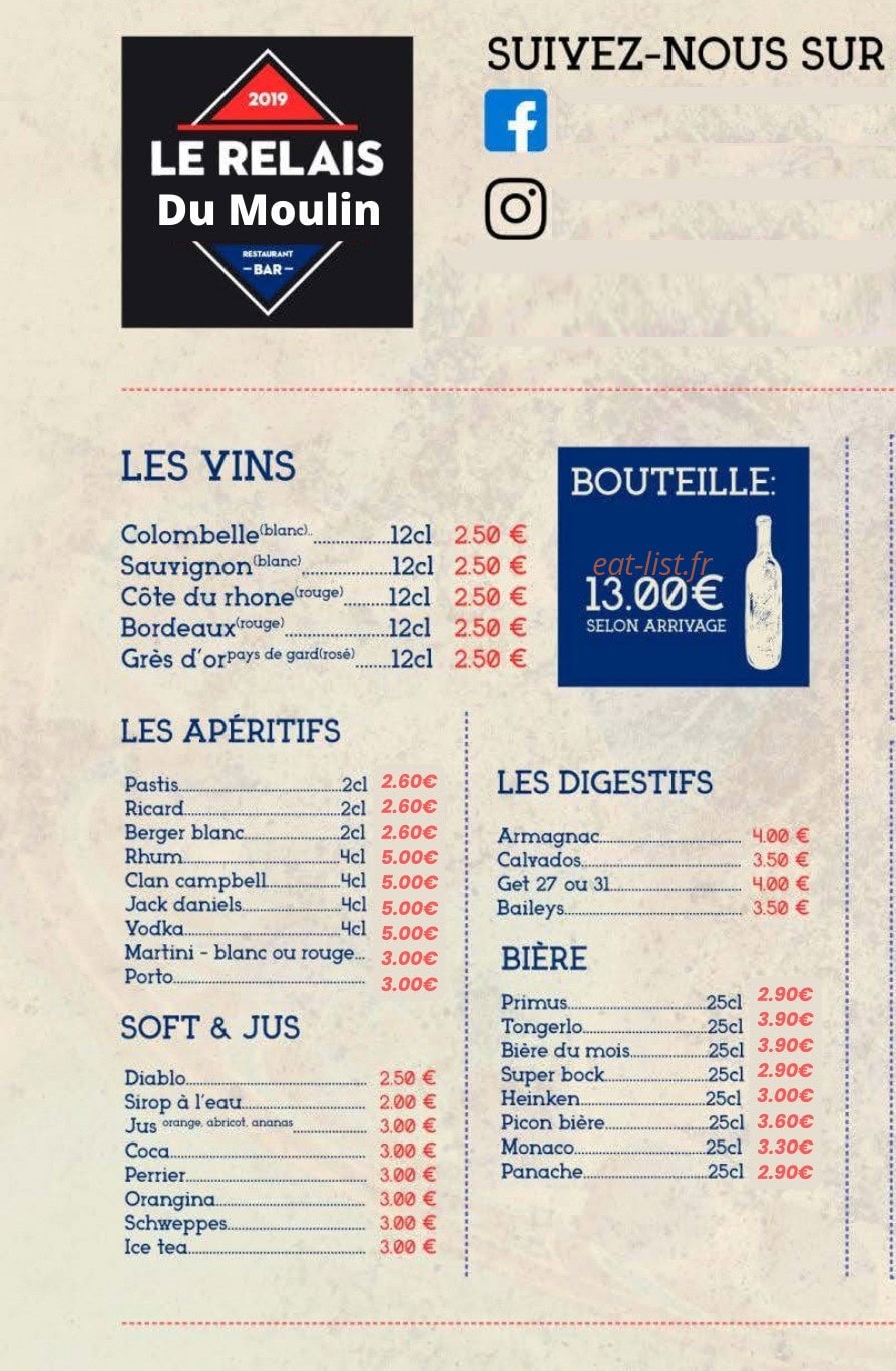 Le Relais Du Moulin — carte page 1