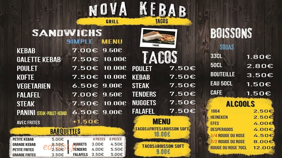 Nova Kebab Grill Tacos — carte page 1