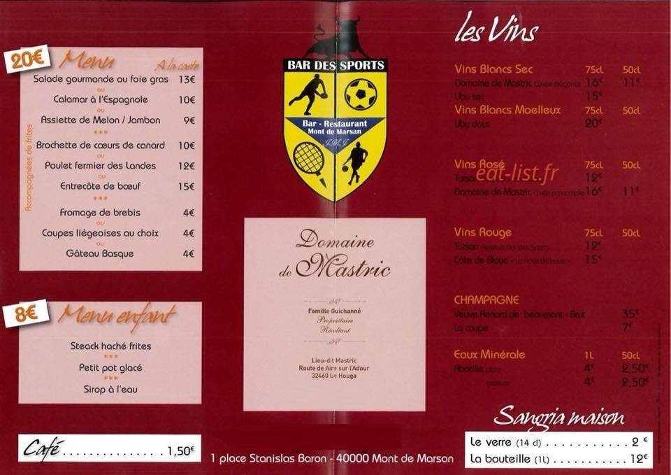 Bar des Sports — carte page 1