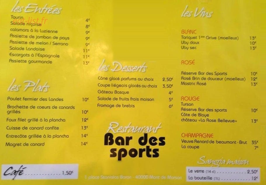 Bar des Sports — carte page 3