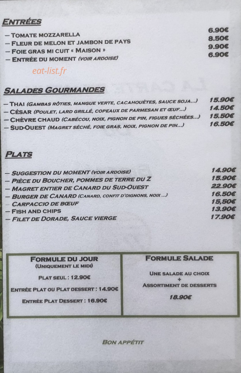 Bistro Z — carte page 1