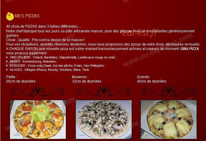 Gina Pizza — carte page 1
