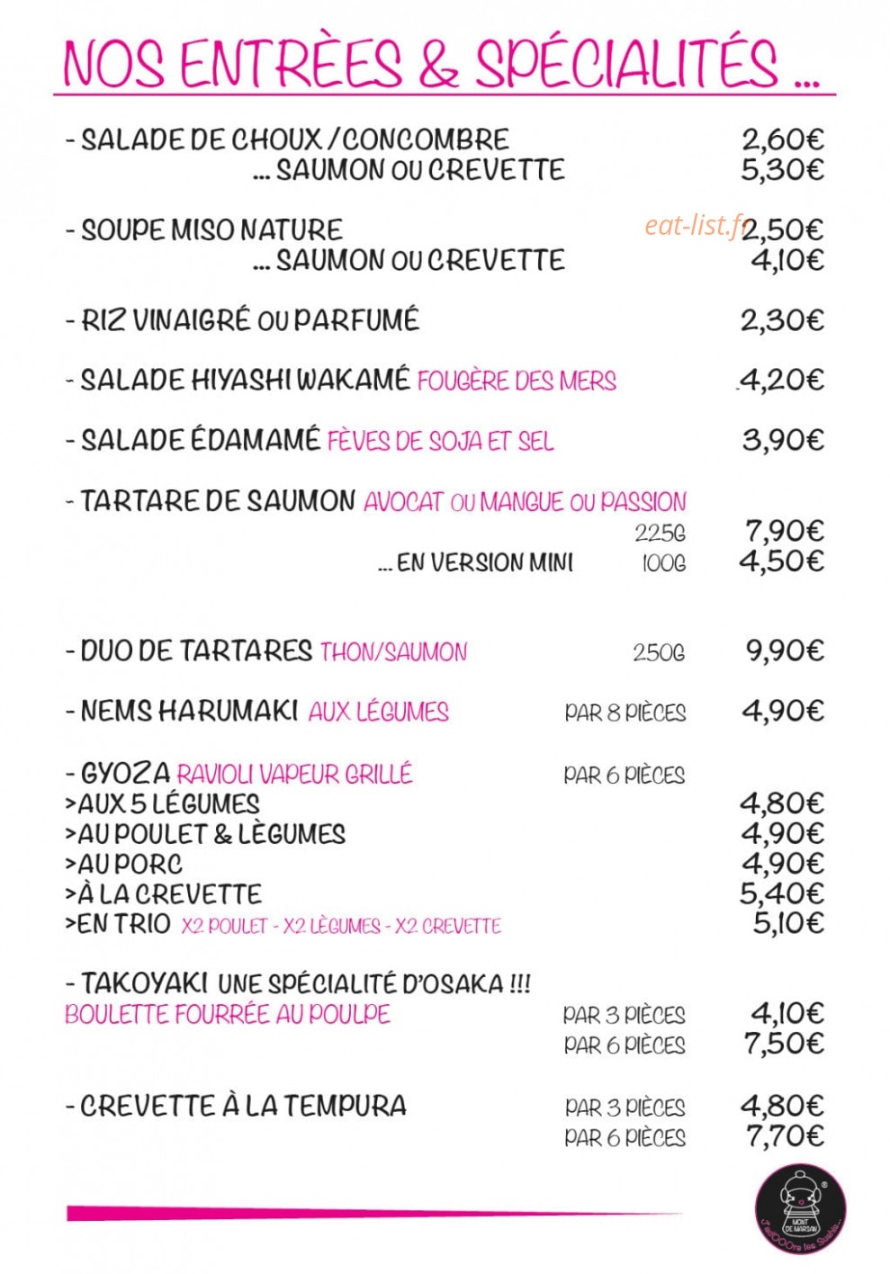 J'adOOOre les sushis — carte page 2