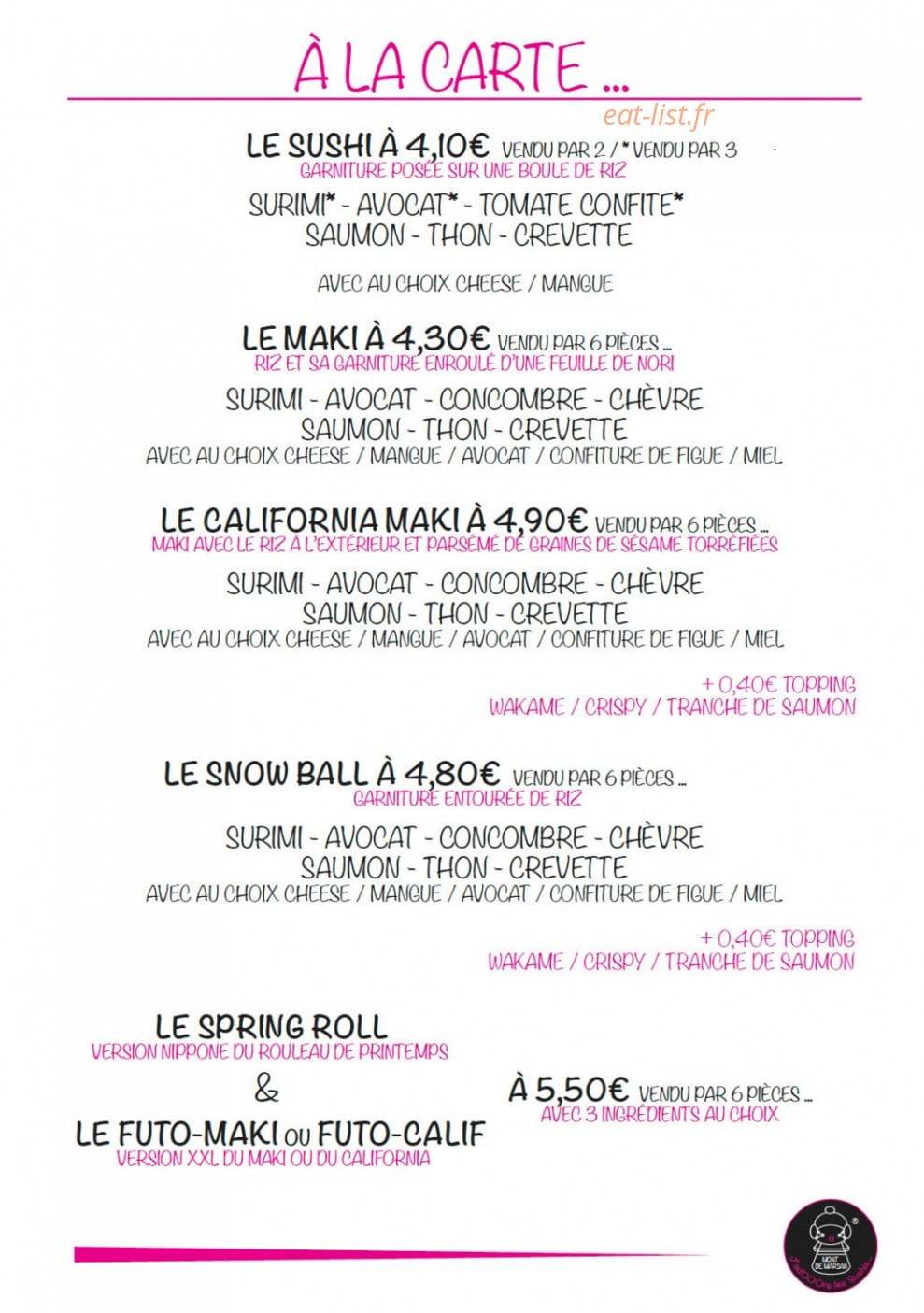 J'adOOOre les sushis — carte page 4