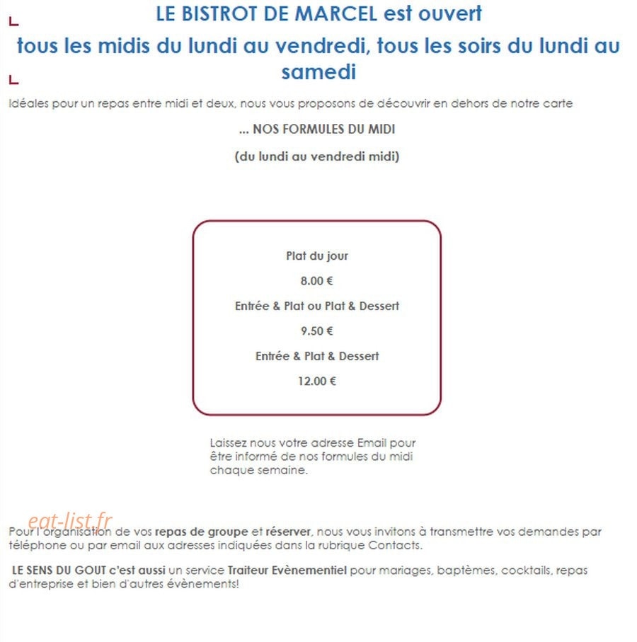 Le Bistrot de Marcel — carte page 1