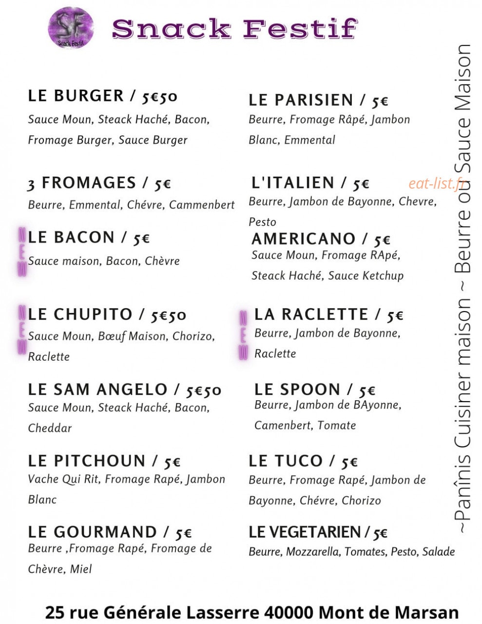 Snack Festif — carte page 1
