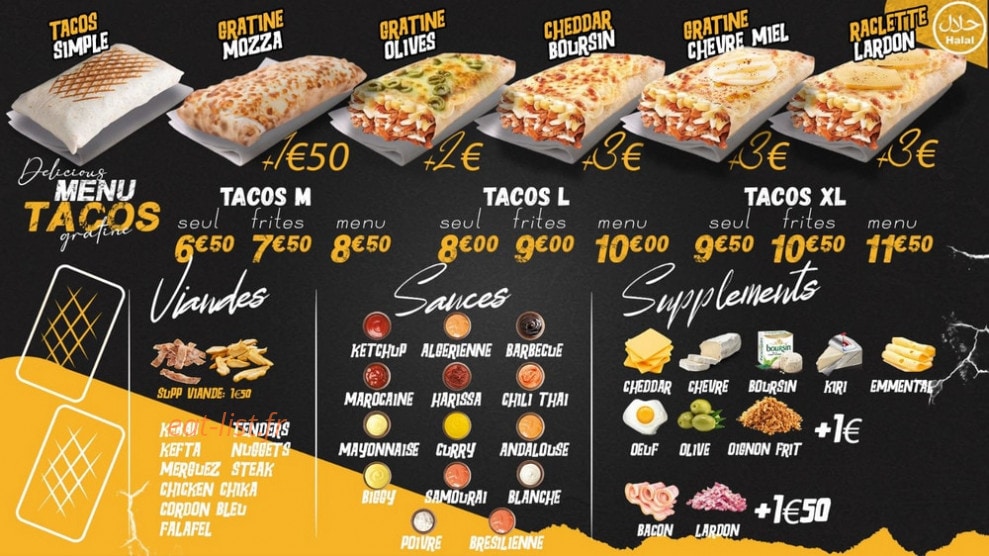 Tacos'n Cheez — carte page 1