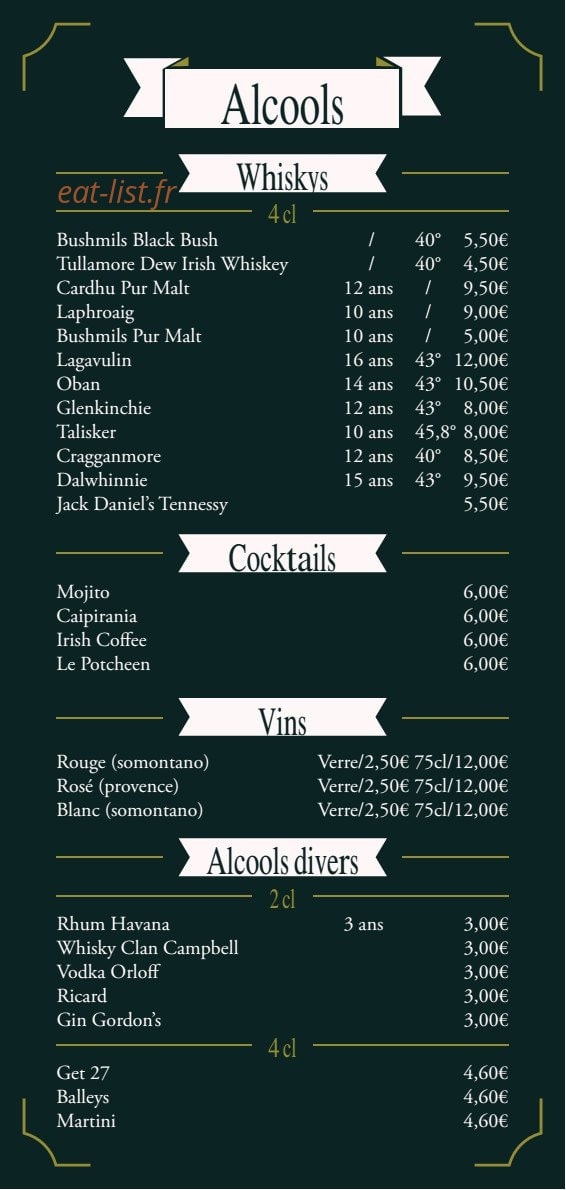 The Potcheen Pub — carte page 4