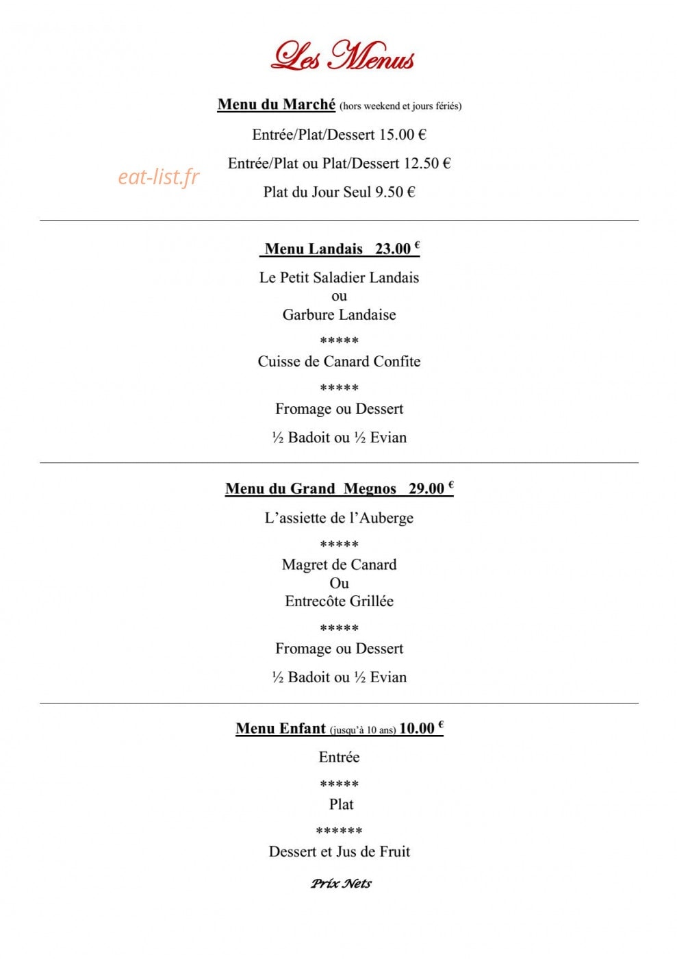 Auberge du Grand Megnos — carte page 5