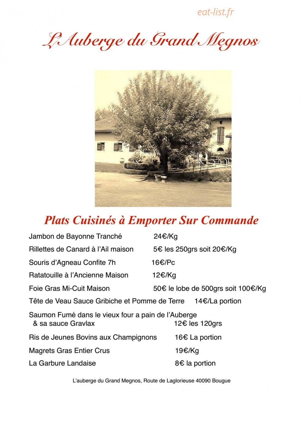 Auberge du Grand Megnos — carte page 9