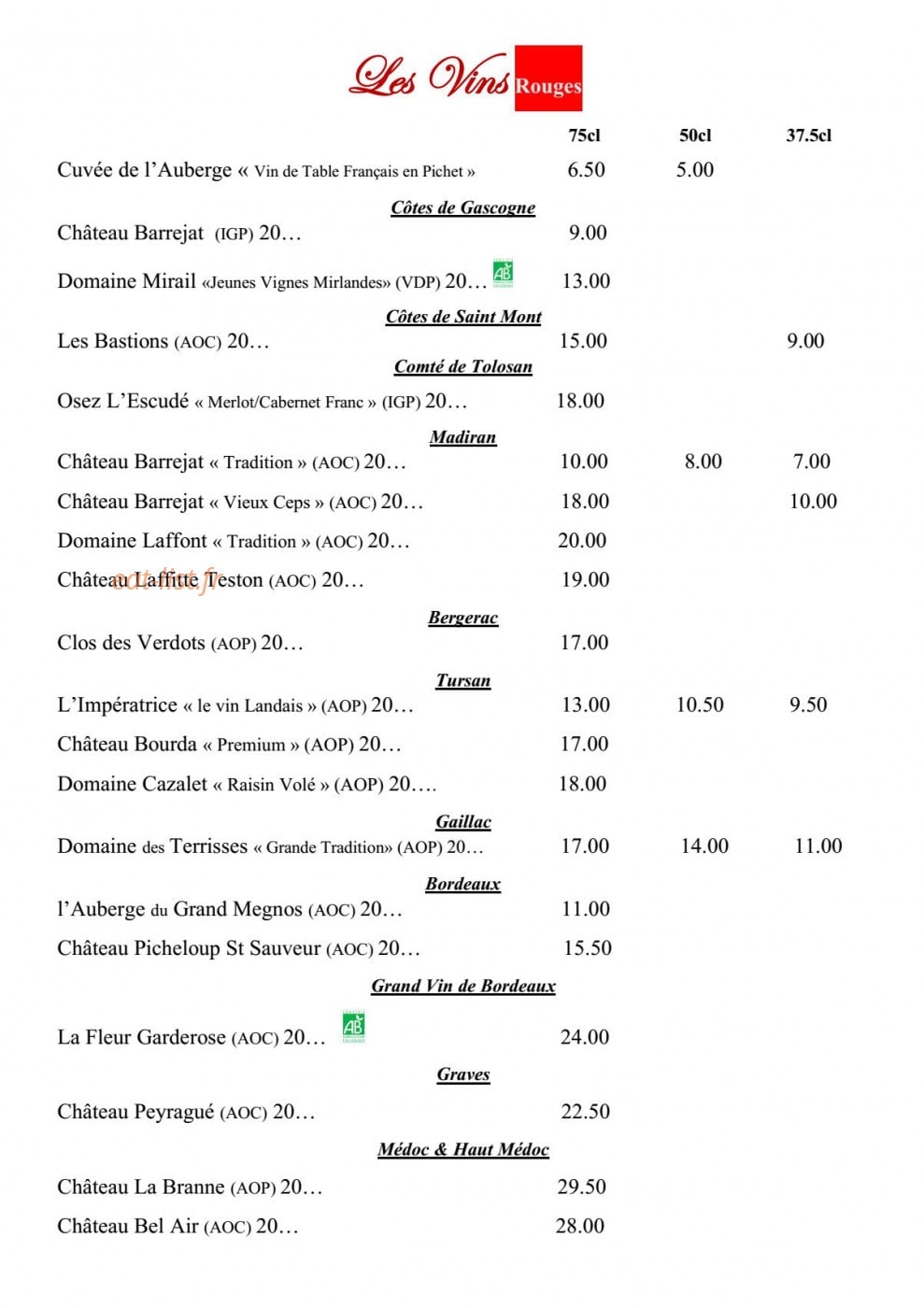 Auberge du Grand Megnos — carte page 6