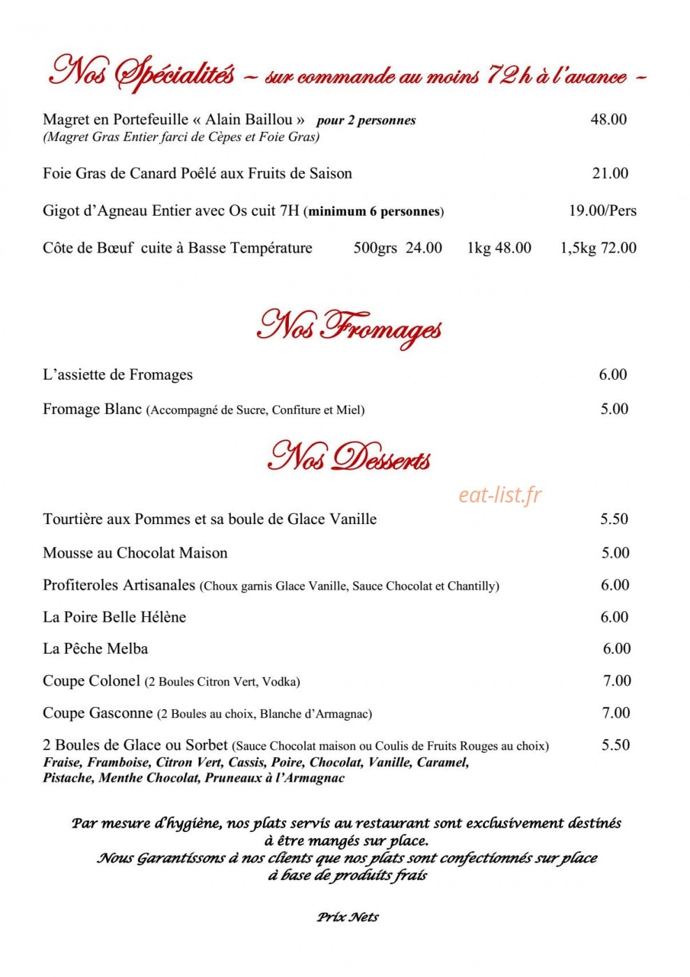 Auberge du Grand Megnos — carte page 4