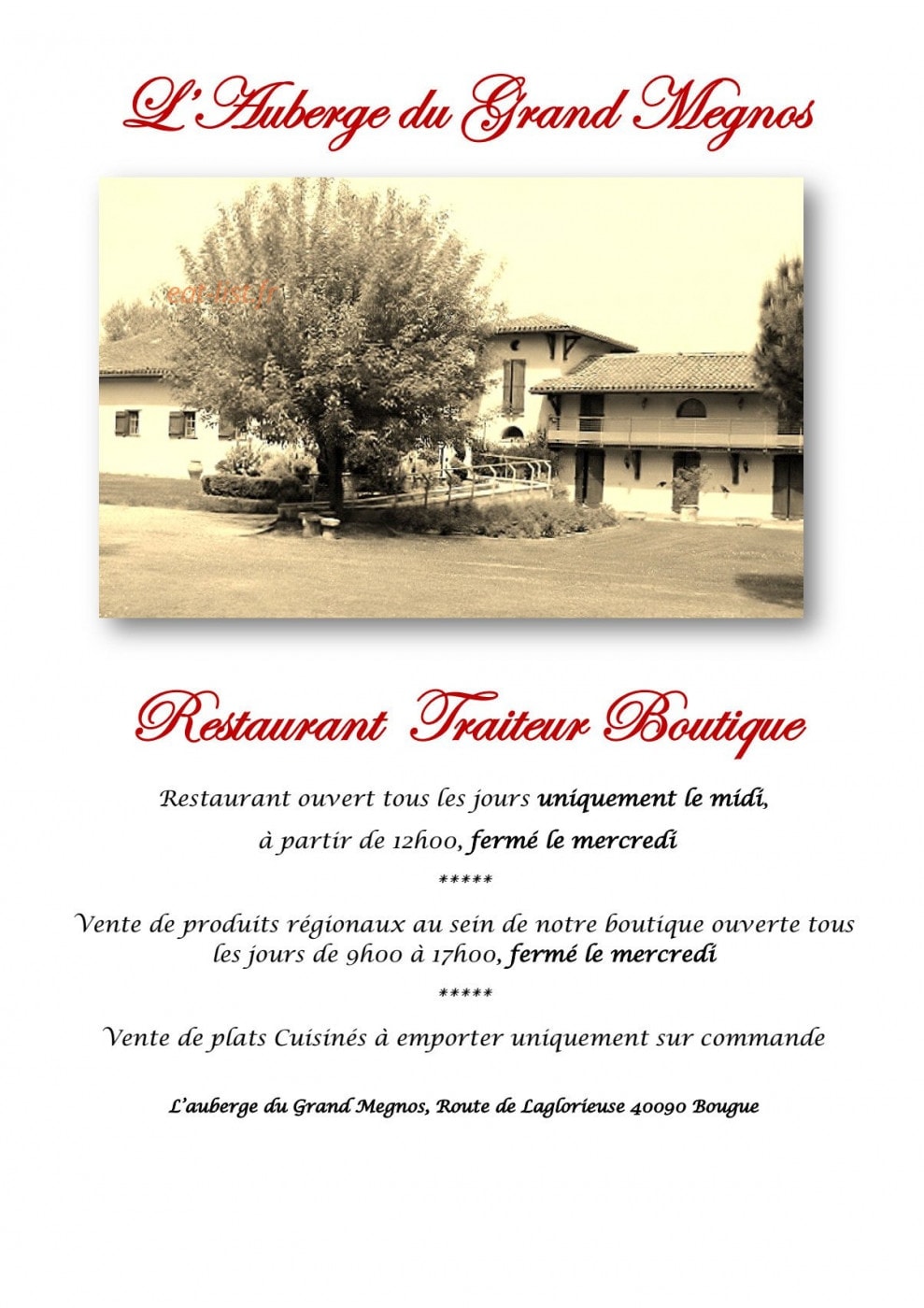 Auberge du Grand Megnos — carte page 1