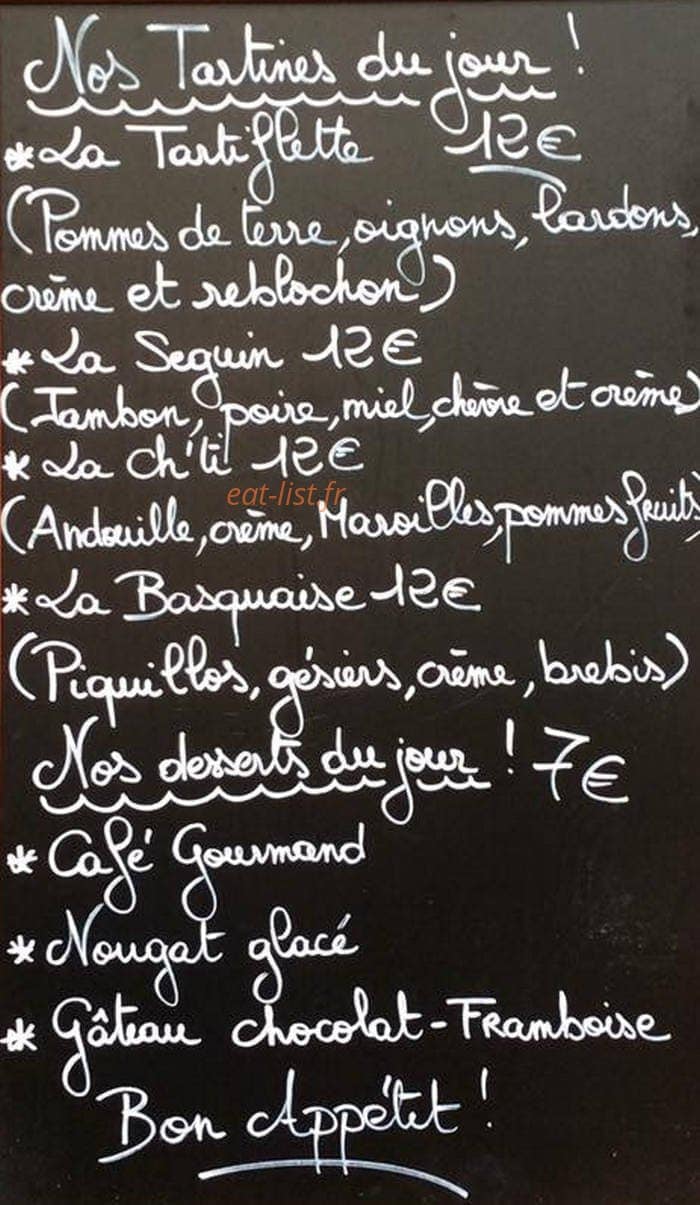 Bistrot des vignes — carte page 1