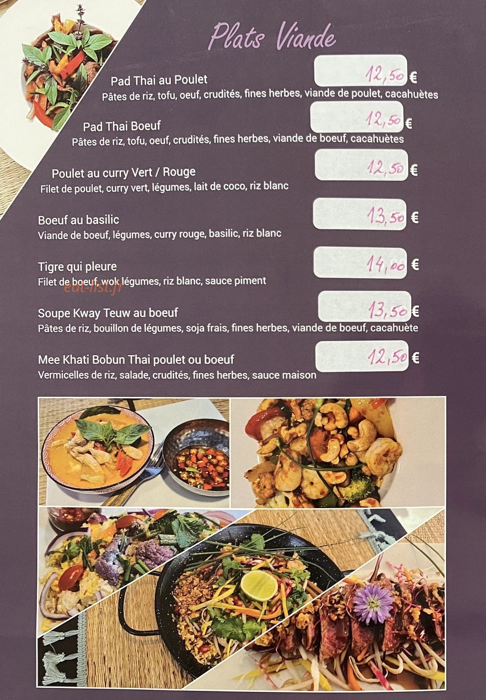 CA Thai — carte page 1