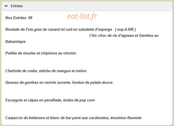 La grande brasserie de l'Atrium — carte page 1