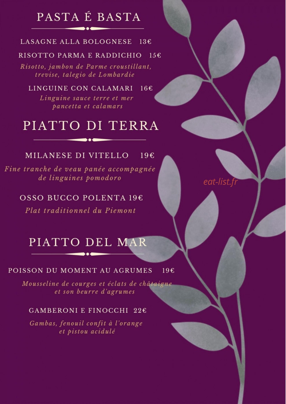 La Trattoria — carte page 2