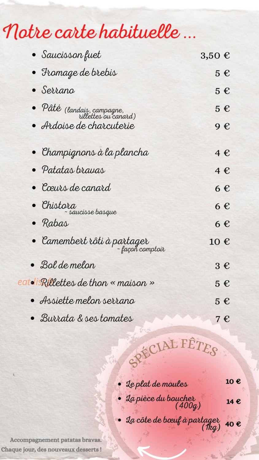 Le Comptoir à bière — carte page 1