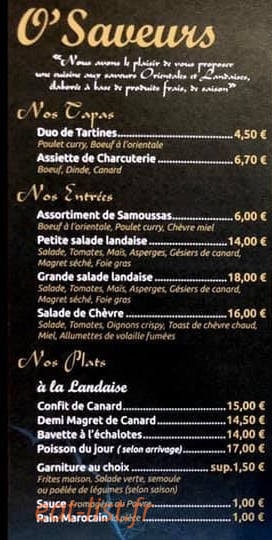 O'Saveurs — carte page 1