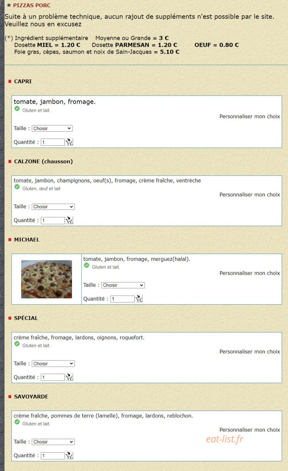Pizza Toto — carte page 1