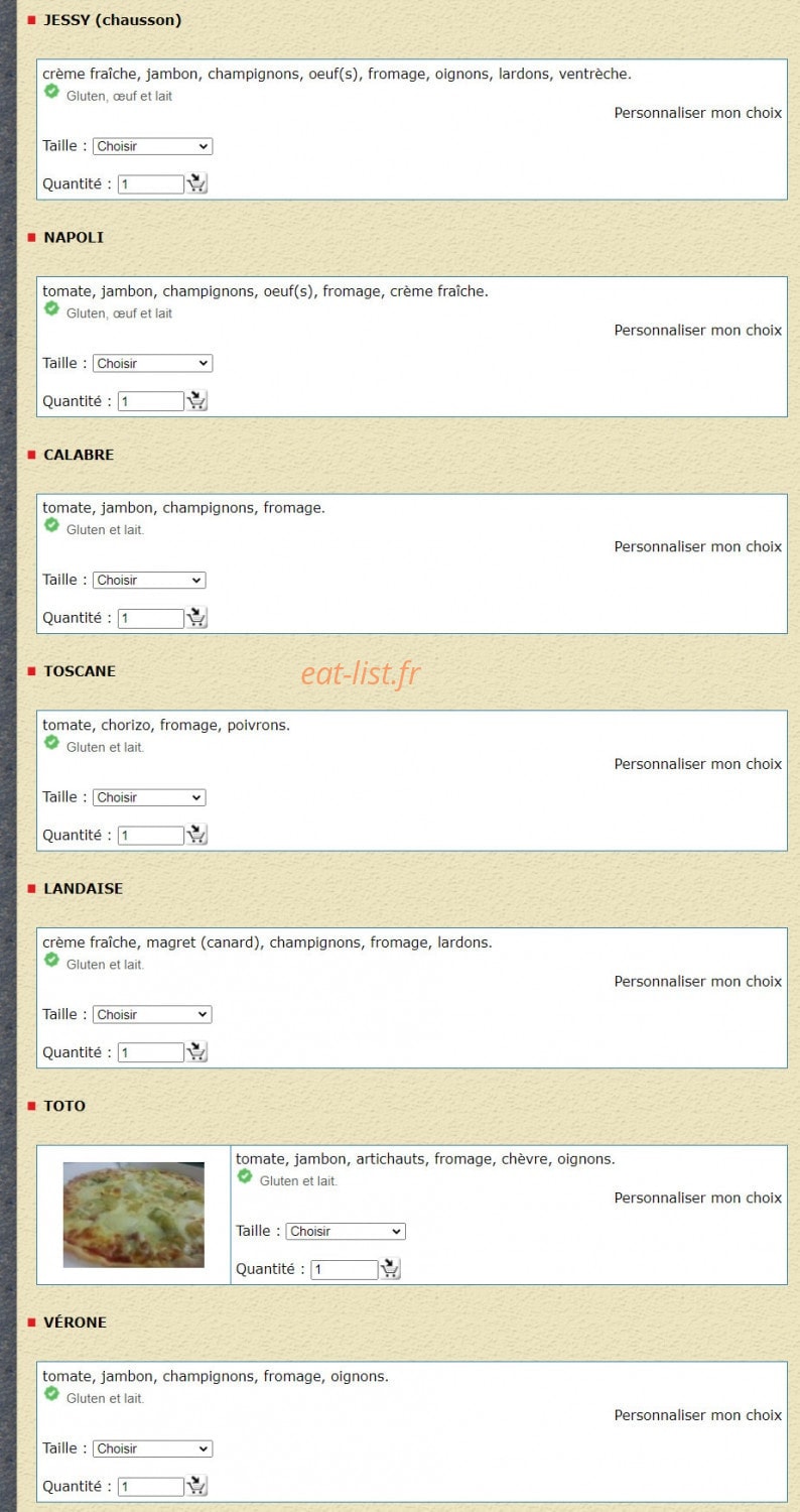 Pizza Toto — carte page 2
