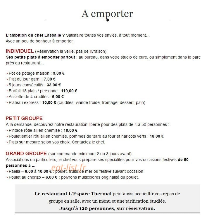 Restaurant Espace Thermal — carte page 2