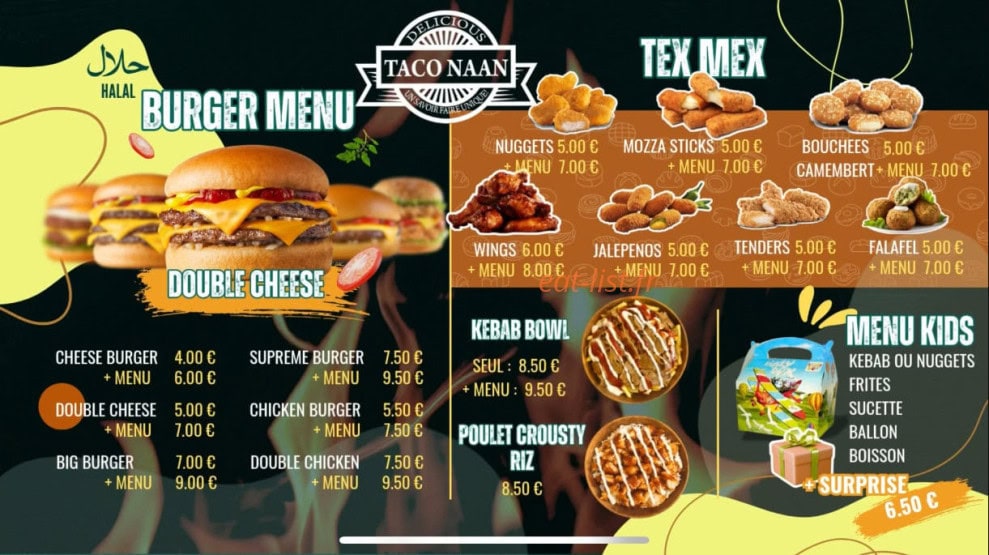 Carte et menu de Taco Naan à Dax — Burgers et tex mex