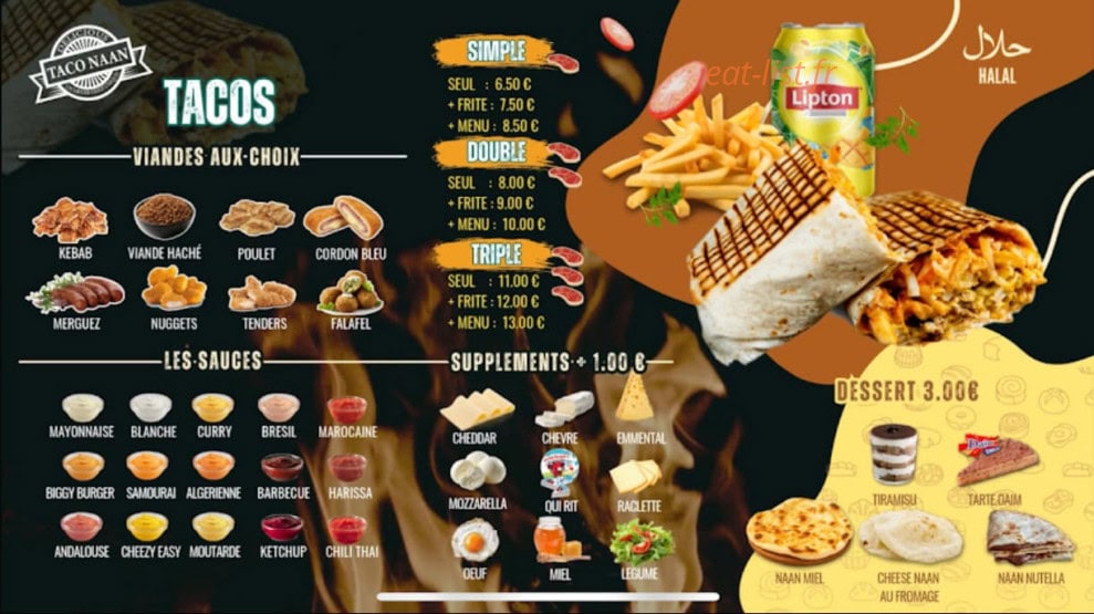 Carte et menu de Taco Naan à Dax — Tacos