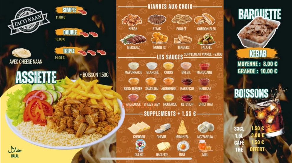 Carte et menu de Taco Naan à Dax — Assiettes