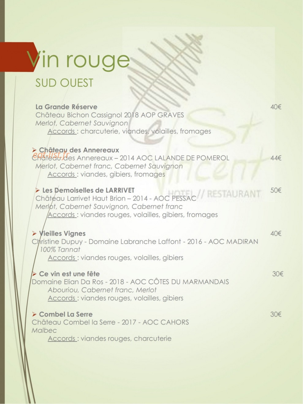 Le Saint Vincent — carte page 9