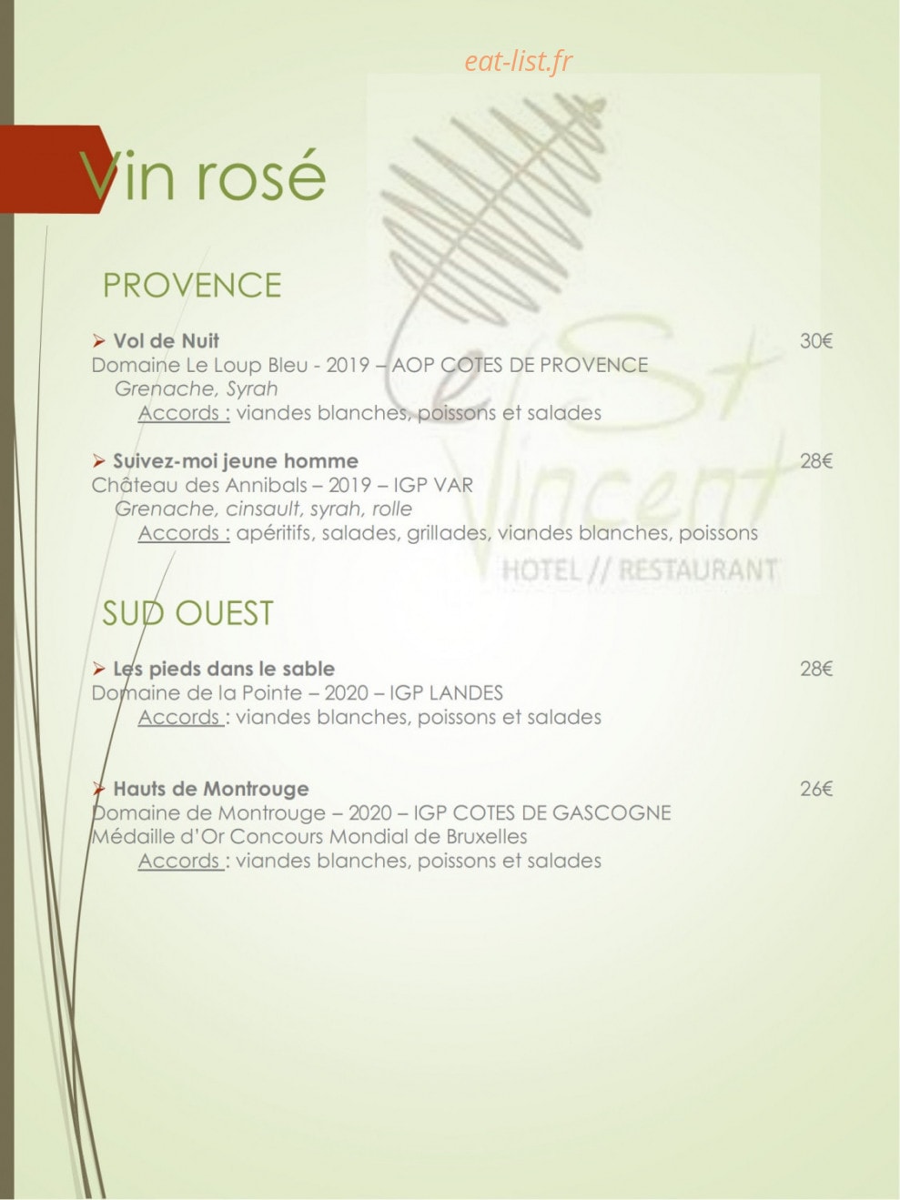 Le Saint Vincent — carte page 8
