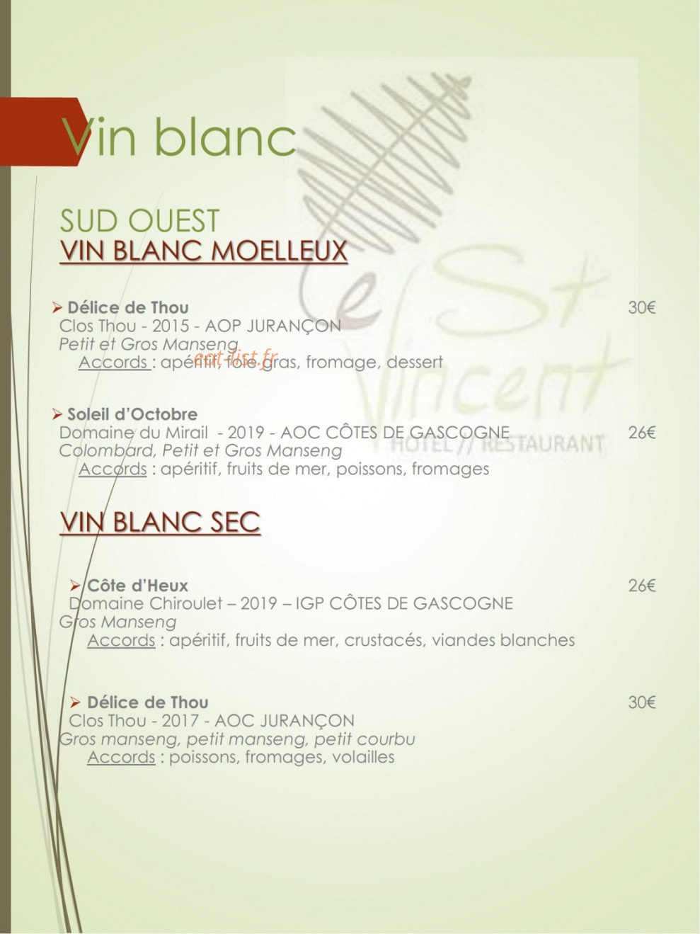 Le Saint Vincent — carte page 6