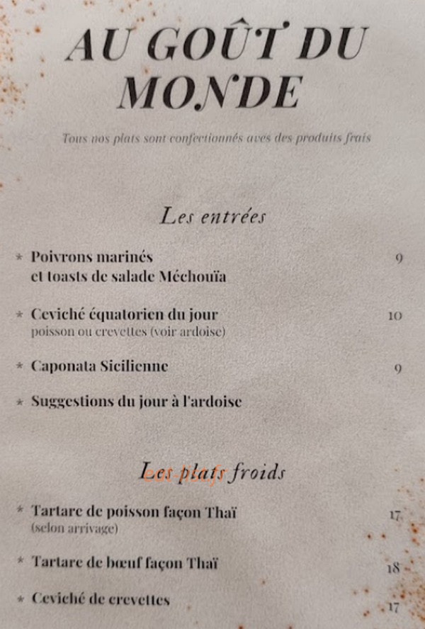 Au Goût du Monde — carte page 1