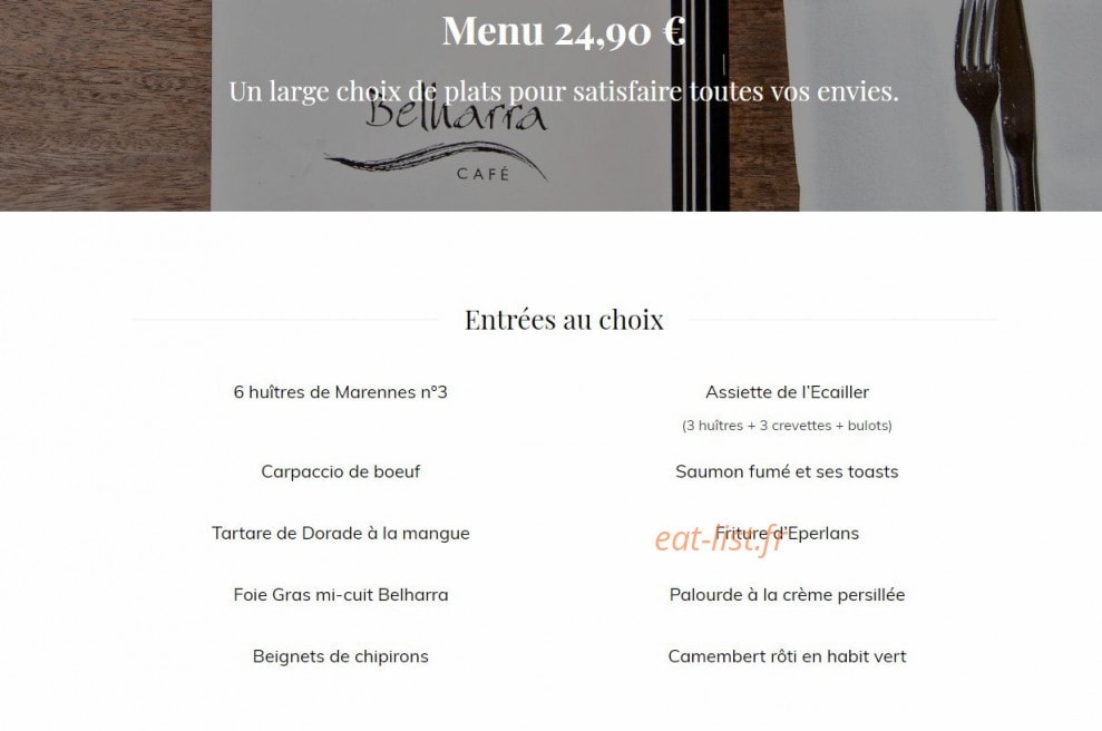 Belharra Café — carte page 1