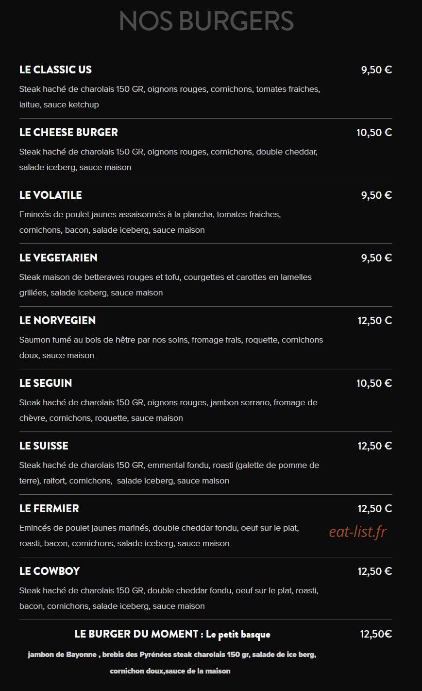 Burger Bar Le Port — carte page 1
