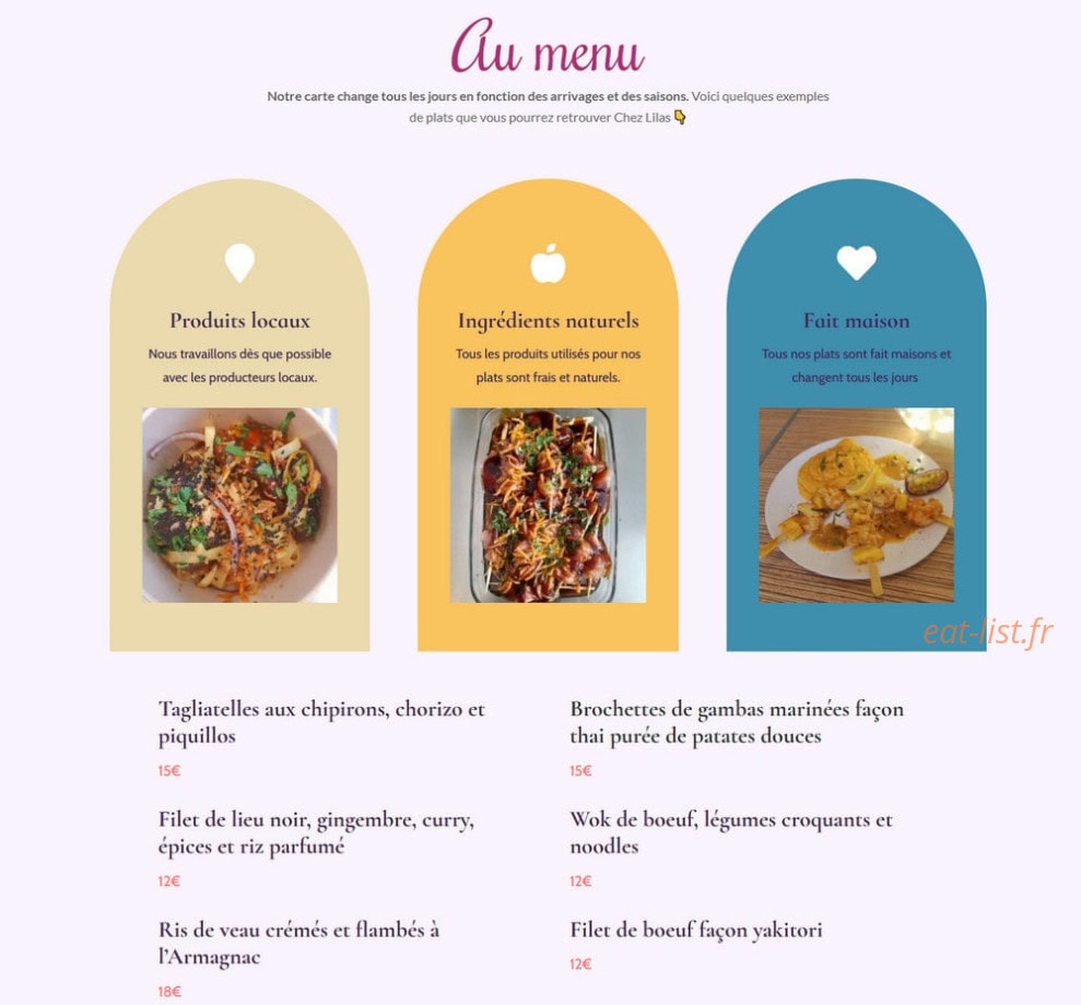 Chez Lilas — carte page 2