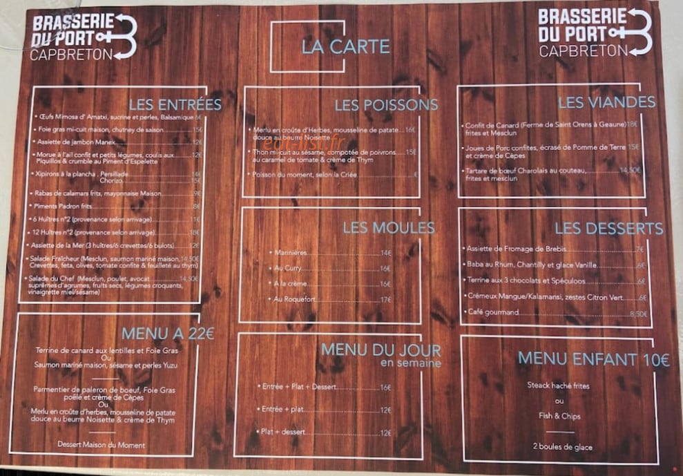 La Brasserie du Port — carte page 1