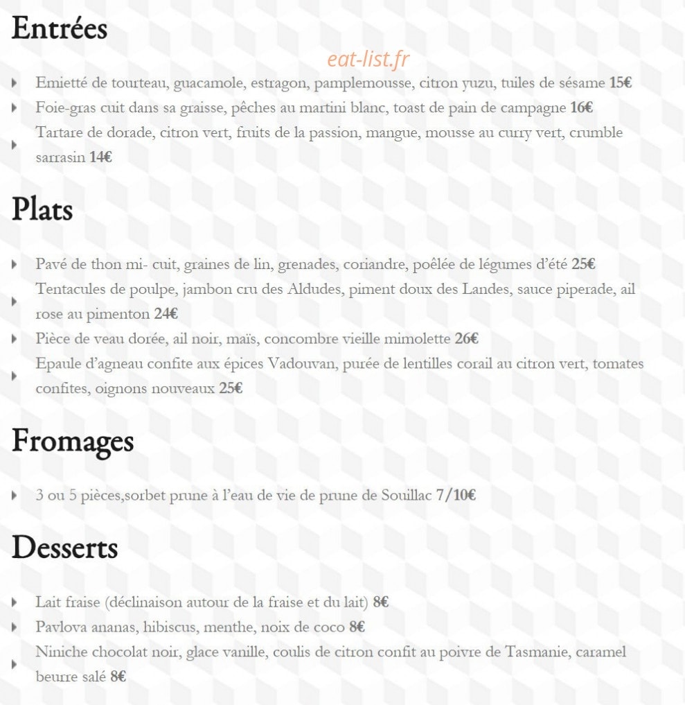 La Cuisine — carte page 1