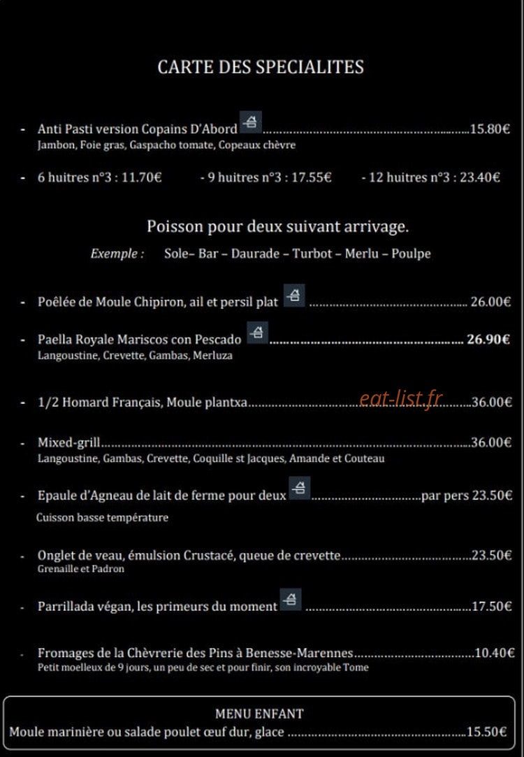 Les Copains d'Abord — carte page 1
