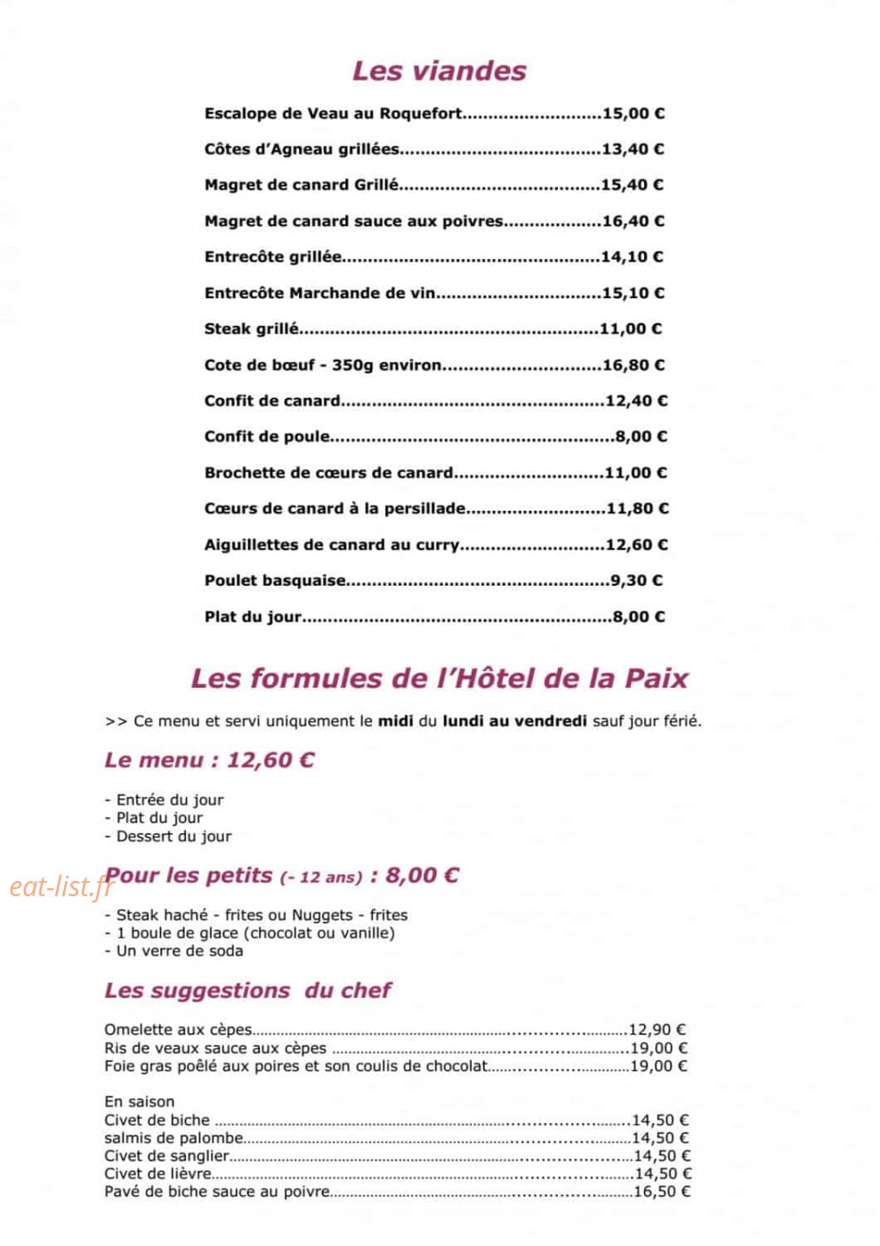Hôtel de la Paix — carte page 2