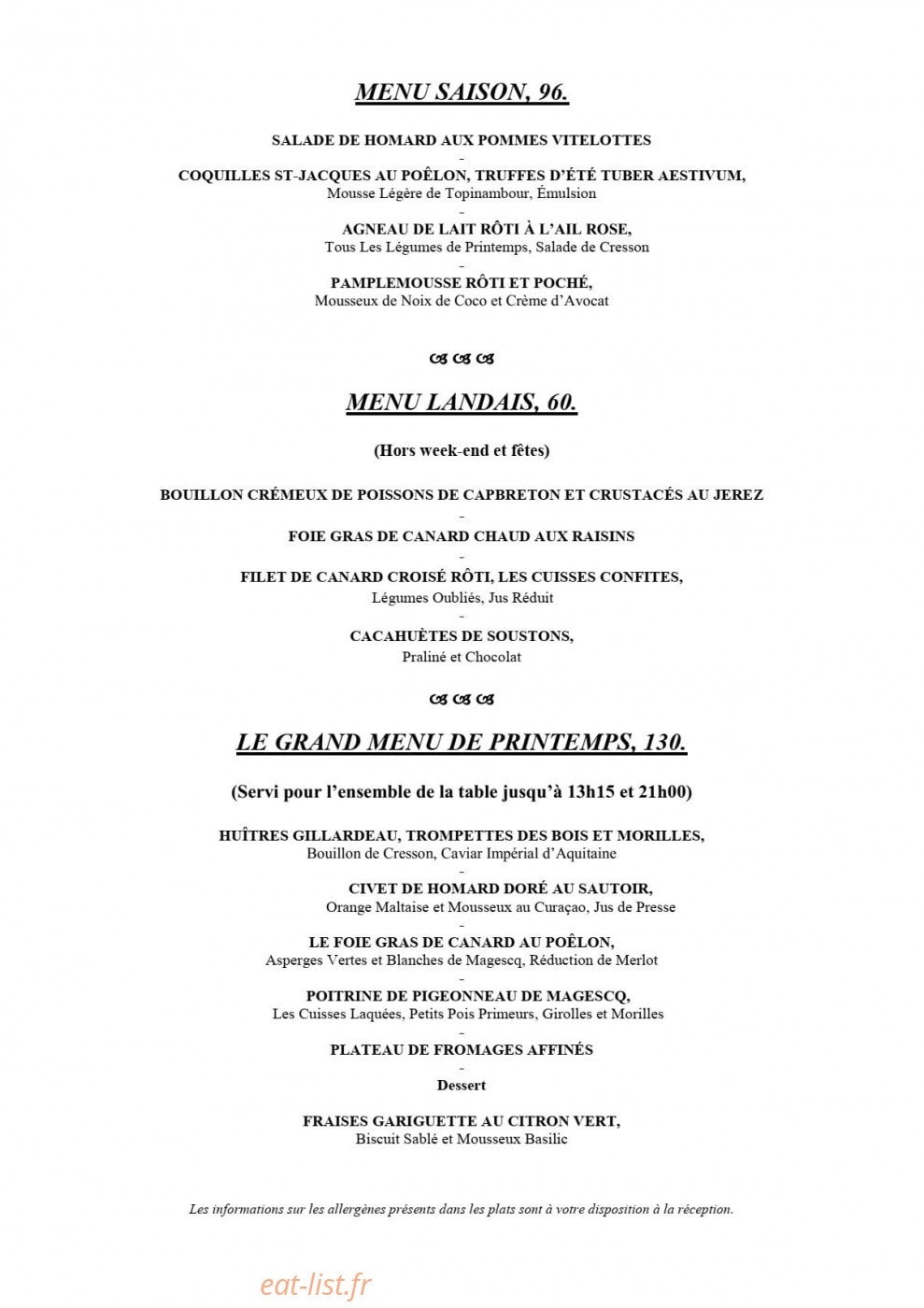 La Table Gastronomique — carte page 1