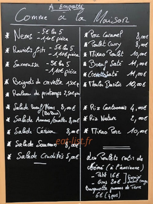 Comme à la Maison — carte page 1