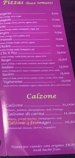 L'en K Pizz — carte page 4